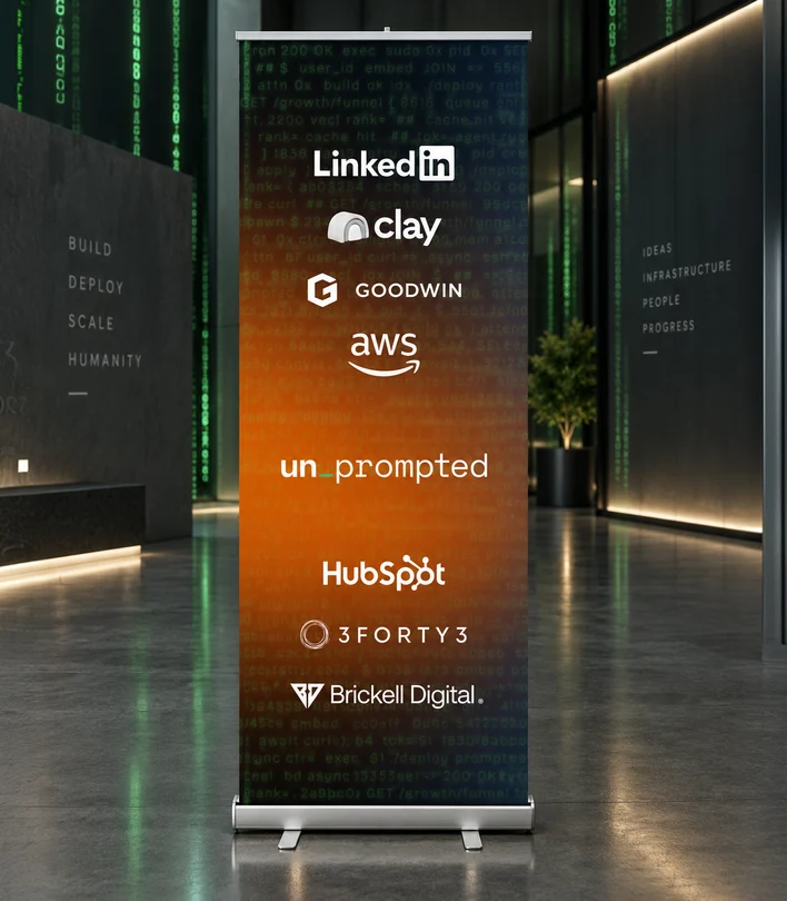 Unprompted 2026 roll-up banner with sponsor logos in a lobby