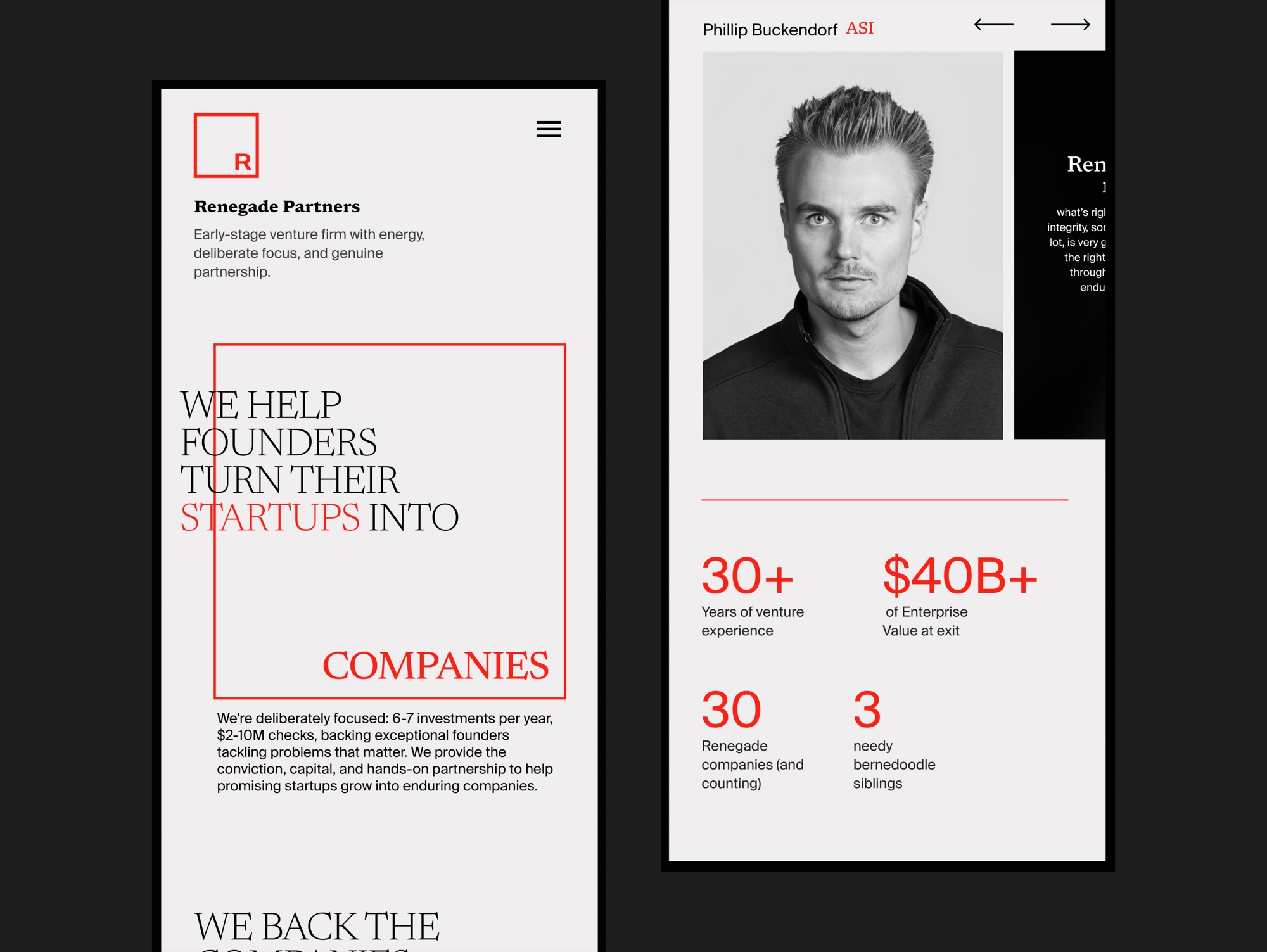 Renegade Partners mobile site and team page